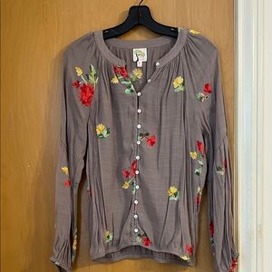Fig and Flower Embroidered Floral Blouse